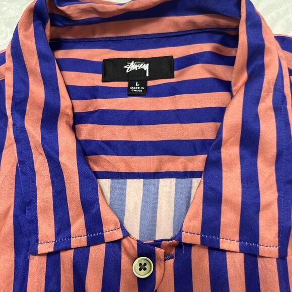 Stussy Striped Silk Shirt  pink and blue button down large - Picture 14 of 15